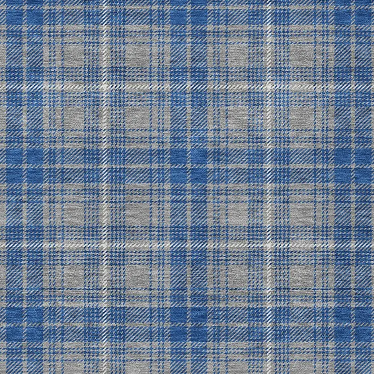 9' X 12' Gray Blue And Ivory Plaid Washable Indoor Outdoor Area Rug