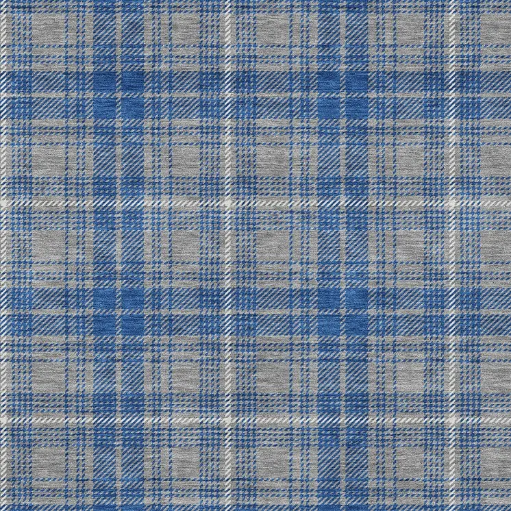 10' X 14' Gray Blue And Ivory Plaid Washable Indoor Outdoor Area Rug