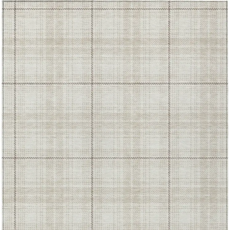 5' X 8' Ivory Beige And Brown Plaid Washable Indoor Outdoor Area Rug