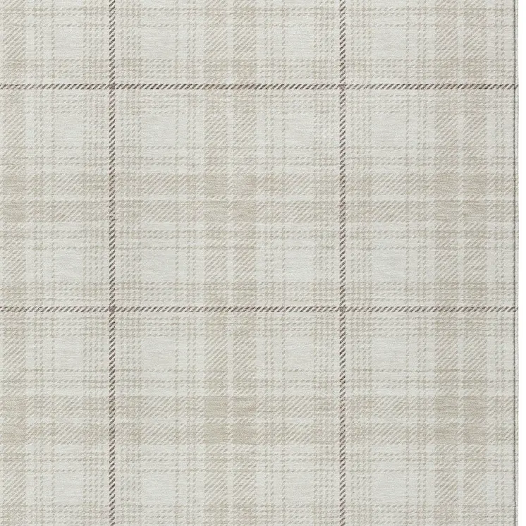 8' X 10' Ivory Beige And Brown Plaid Washable Indoor Outdoor Area Rug