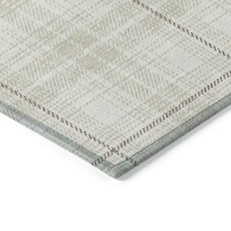 8' X 10' Ivory Beige And Brown Plaid Washable Indoor Outdoor Area Rug