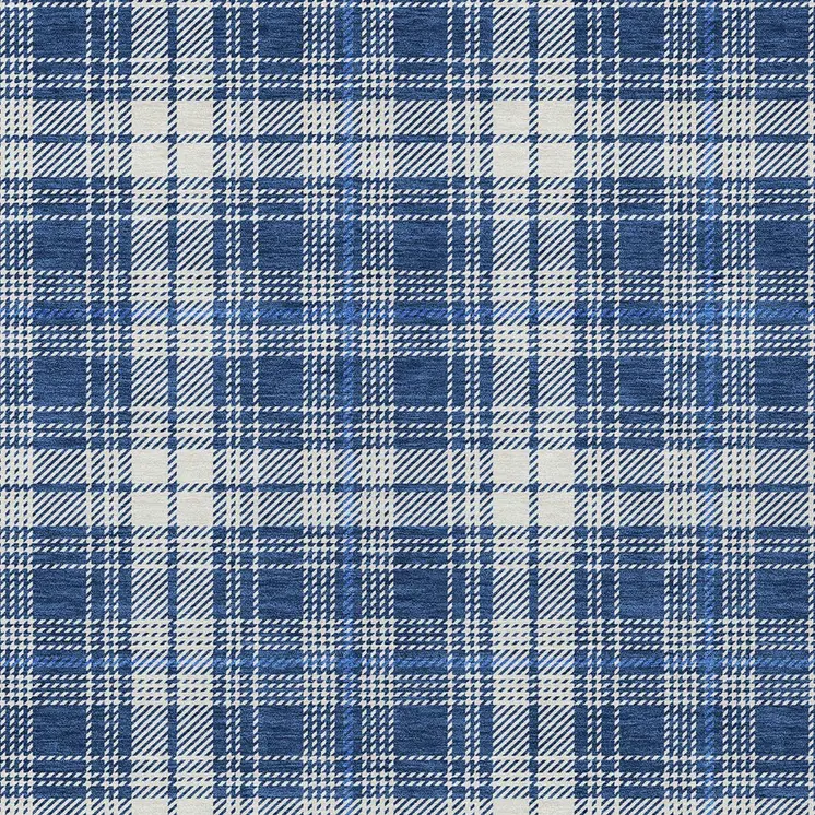 5' X 8' Navy Blue And Ivory Plaid Washable Indoor Outdoor Area Rug