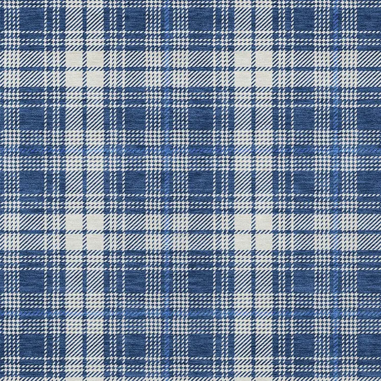 8' X 10' Navy Blue And Ivory Plaid Washable Indoor Outdoor Area Rug