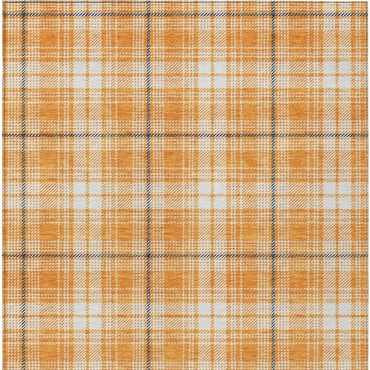 3' X 5' Orange Blue And Ivory Plaid Washable Indoor Outdoor Area Rug
