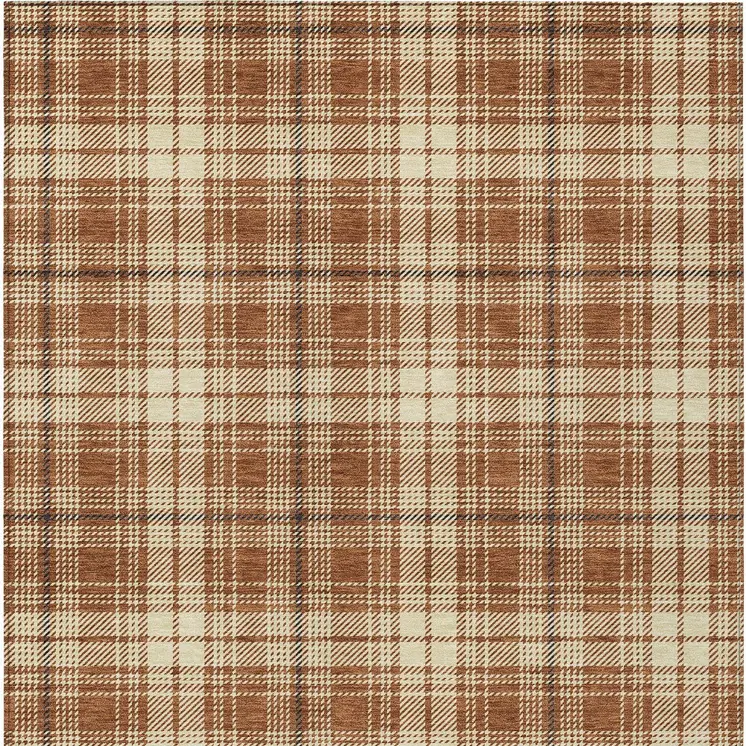5' X 8' Brown Black And Beige Plaid Washable Indoor Outdoor Area Rug