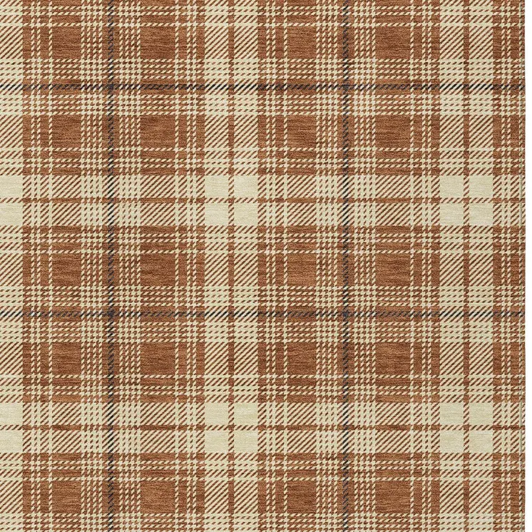 5' X 8' Brown Black And Beige Plaid Washable Indoor Outdoor Area Rug