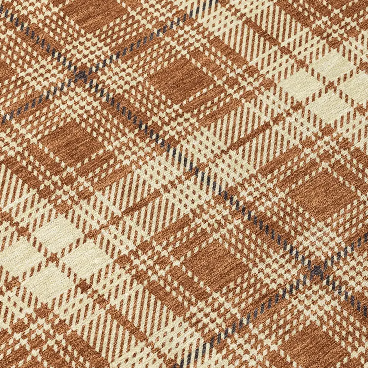 5' X 8' Brown Black And Beige Plaid Washable Indoor Outdoor Area Rug