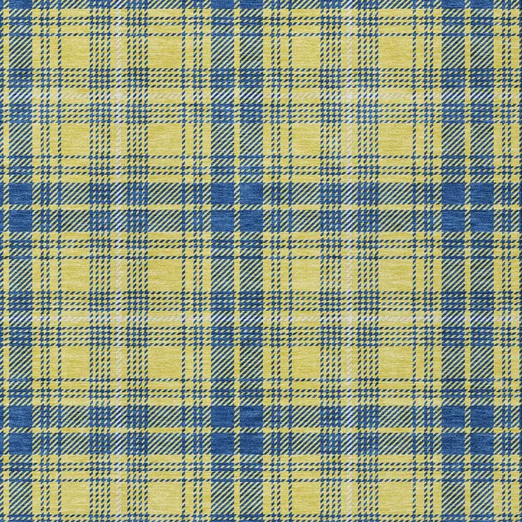 8' X 10' Yellow Blue And Ivory Plaid Washable Indoor Outdoor Area Rug
