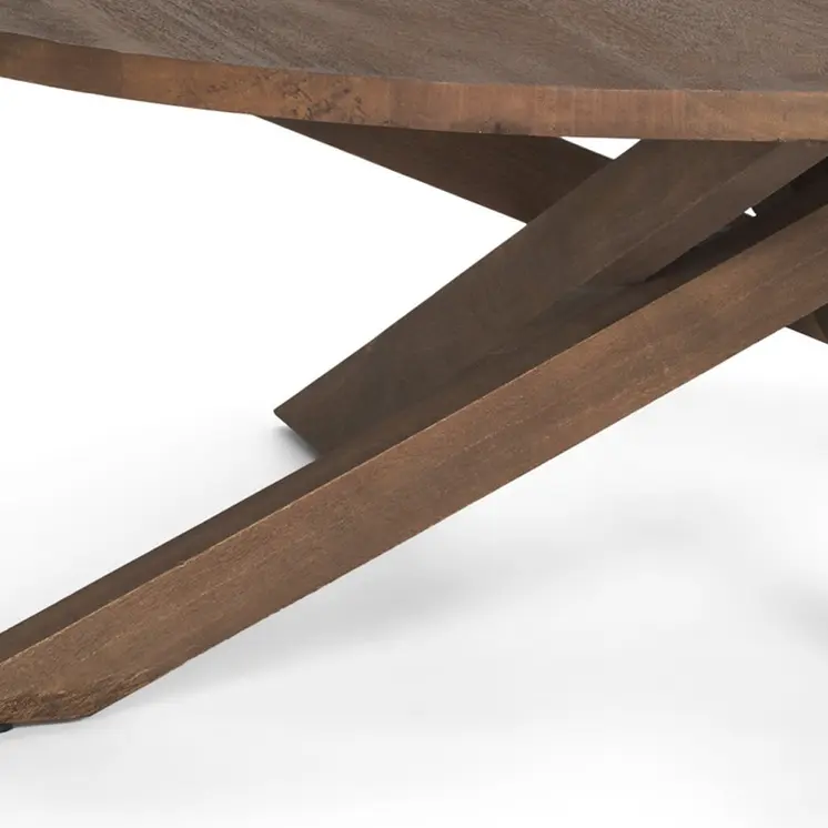 42" Brown Solid Wood Round Cross Legs Coffee Table