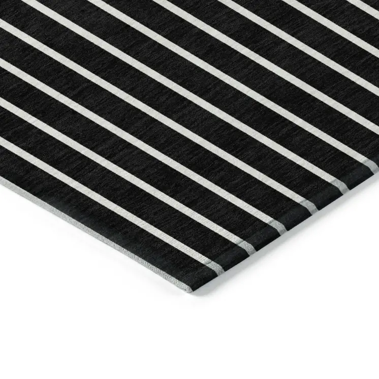 8' X 10' Black And Beige Striped Washable Indoor Outdoor Area Rug
