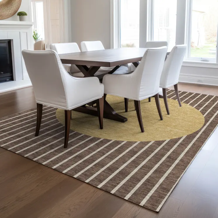 5' X 8' Brown And Beige Striped Washable Indoor Outdoor Area Rug