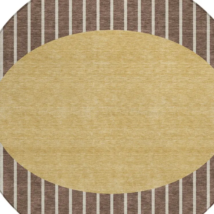 8' Brown And Beige Round Striped Washable Indoor Outdoor Area Rug
