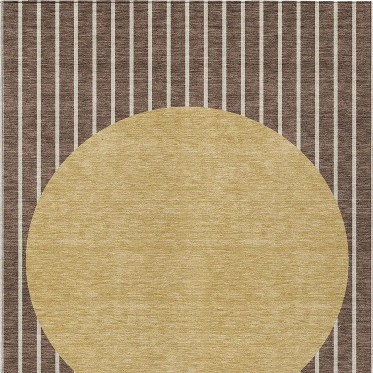 8' X 10' Brown And Beige Striped Washable Indoor Outdoor Area Rug