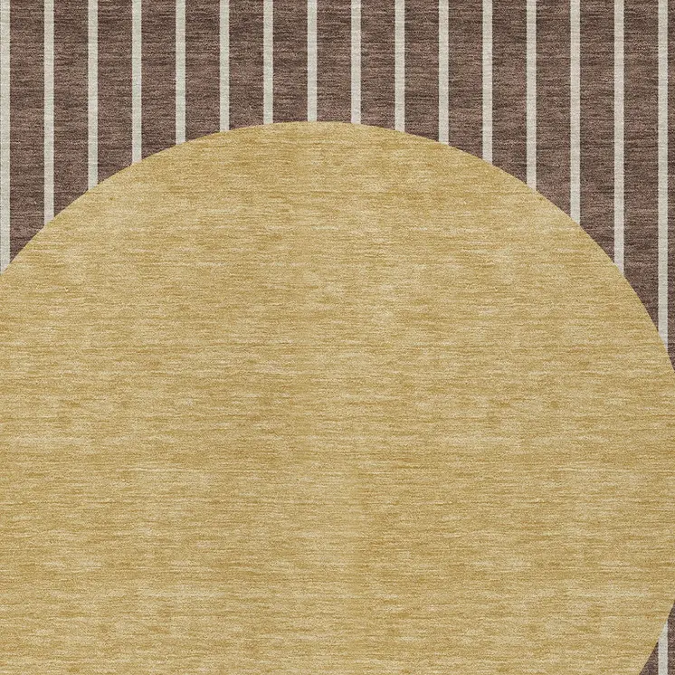 8' X 10' Brown And Beige Striped Washable Indoor Outdoor Area Rug