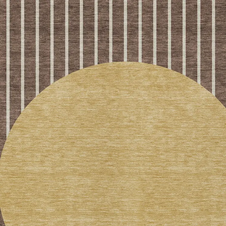 10' X 14' Brown And Beige Striped Washable Indoor Outdoor Area Rug
