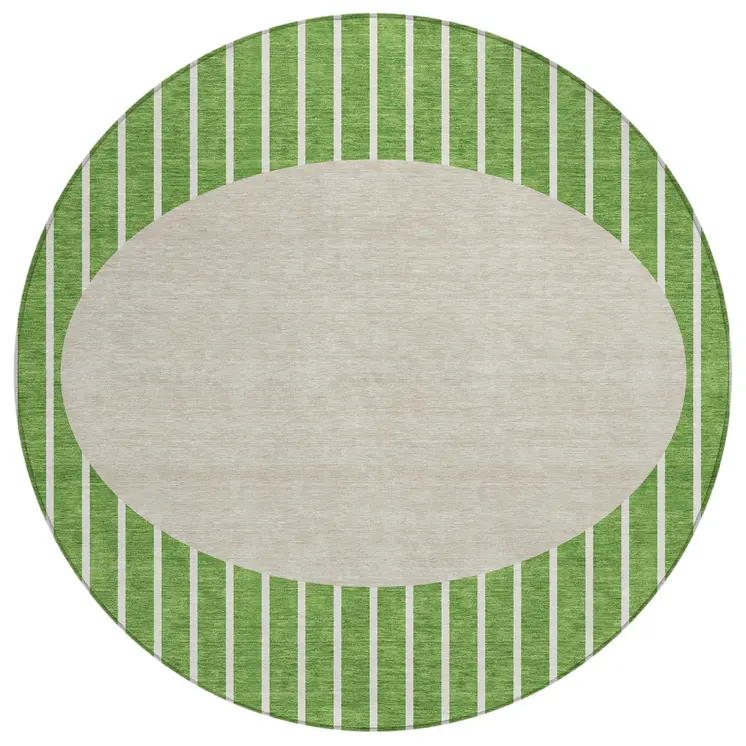 8' Green And Gray Round Striped Washable Indoor Outdoor Area Rug