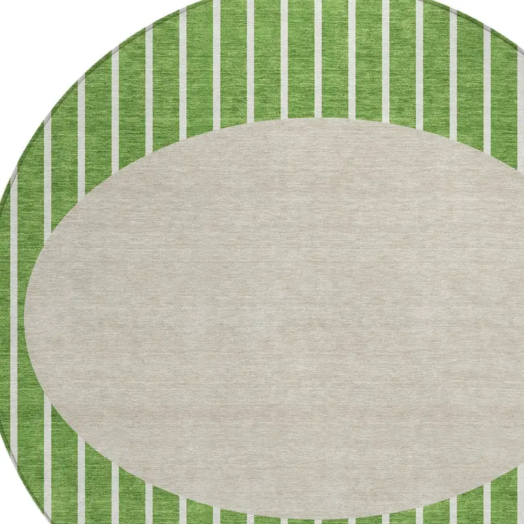 8' Green And Gray Round Striped Washable Indoor Outdoor Area Rug