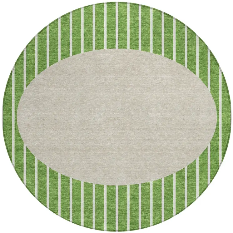 8' Green And Gray Round Striped Washable Indoor Outdoor Area Rug