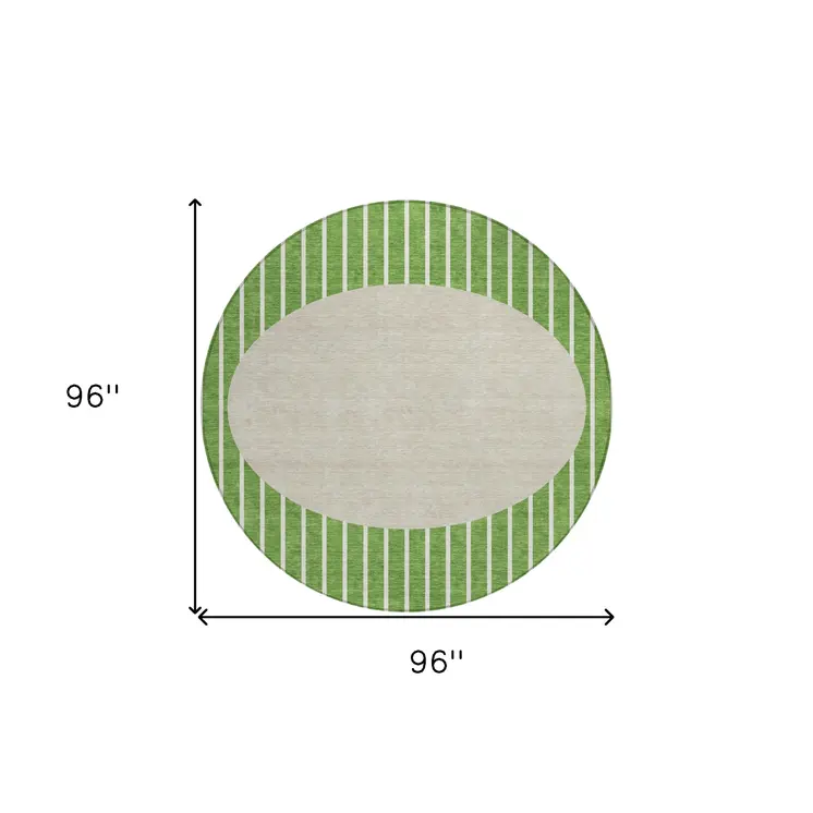 8' Green And Gray Round Striped Washable Indoor Outdoor Area Rug