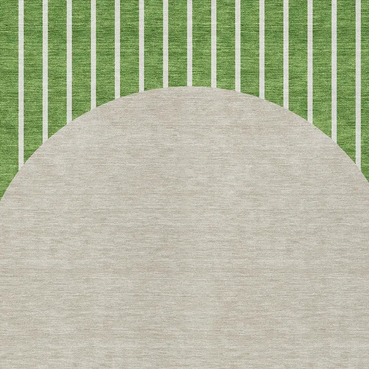 8' X 10' Green And Gray Striped Washable Indoor Outdoor Area Rug