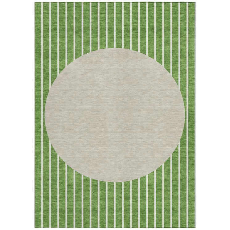 10' X 14' Green And Gray Striped Washable Indoor Outdoor Area Rug