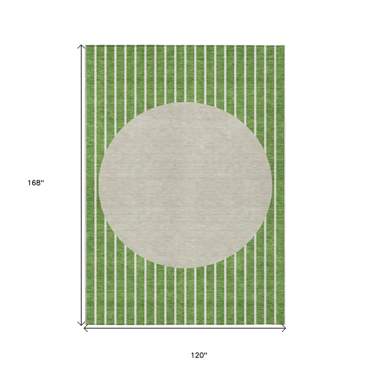 10' X 14' Green And Gray Striped Washable Indoor Outdoor Area Rug