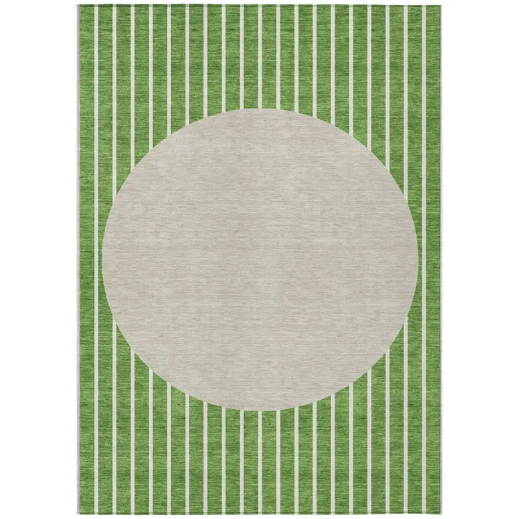 10' X 14' Green And Gray Striped Washable Indoor Outdoor Area Rug