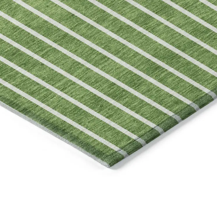 10' X 14' Green And Gray Striped Washable Indoor Outdoor Area Rug