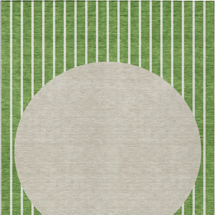 10' X 14' Green And Gray Striped Washable Indoor Outdoor Area Rug