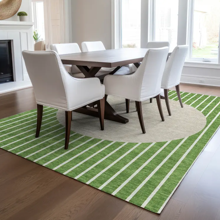 10' X 14' Green And Gray Striped Washable Indoor Outdoor Area Rug