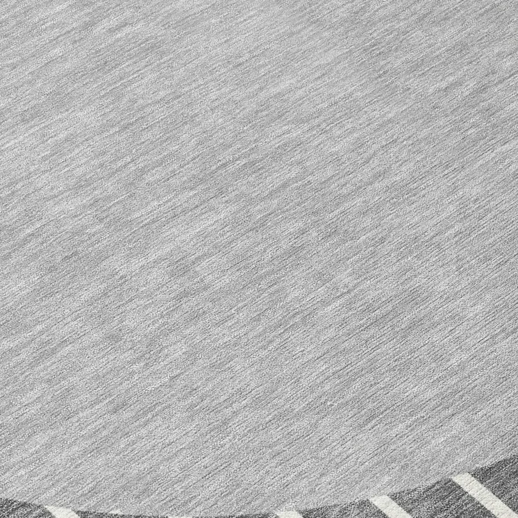 8' Gray And Ivory Round Striped Washable Indoor Outdoor Area Rug