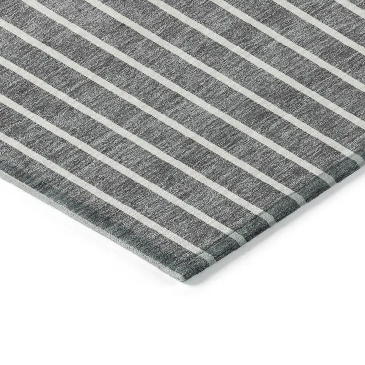 8' X 10' Gray And Ivory Striped Washable Indoor Outdoor Area Rug