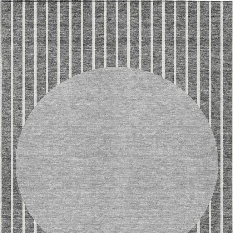 10' X 14' Gray And Ivory Striped Washable Indoor Outdoor Area Rug