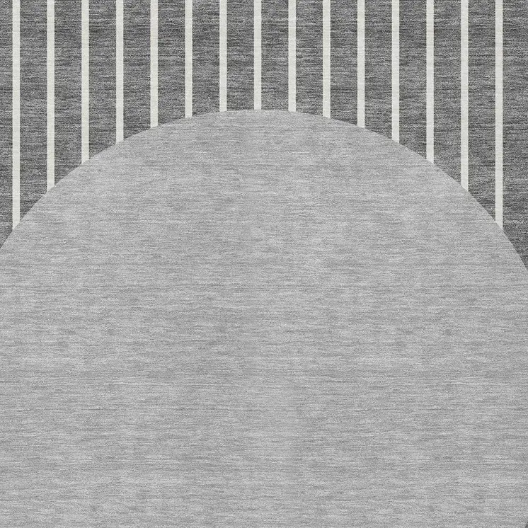 10' X 14' Gray And Ivory Striped Washable Indoor Outdoor Area Rug