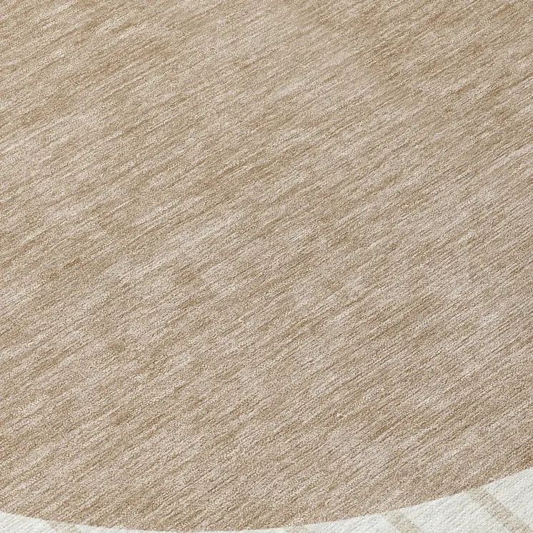 8' Ivory And Brown Round Striped Washable Indoor Outdoor Area Rug