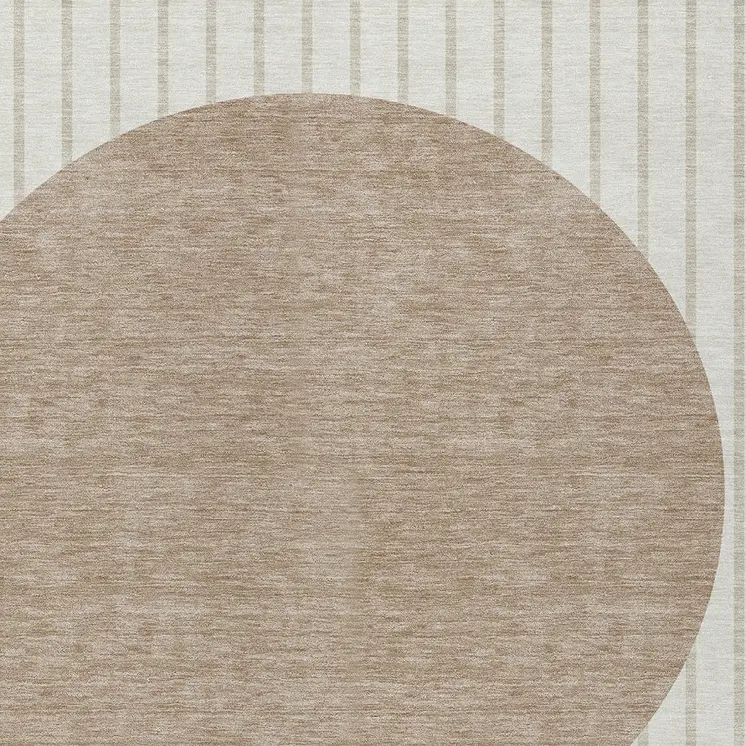 8' X 10' Ivory And Brown Striped Washable Indoor Outdoor Area Rug