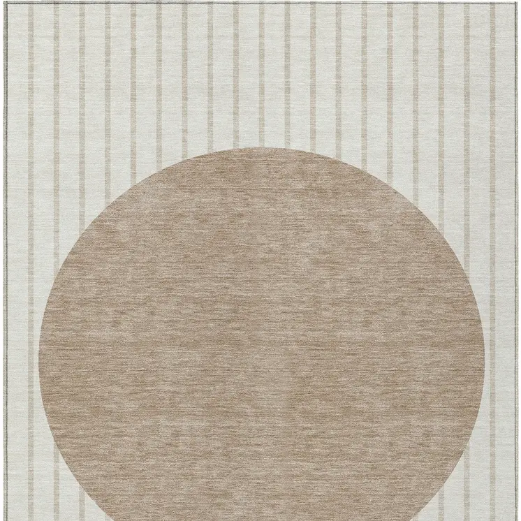 10' X 14' Ivory And Brown Striped Washable Indoor Outdoor Area Rug