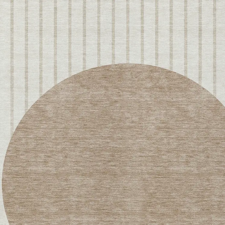 10' X 14' Ivory And Brown Striped Washable Indoor Outdoor Area Rug
