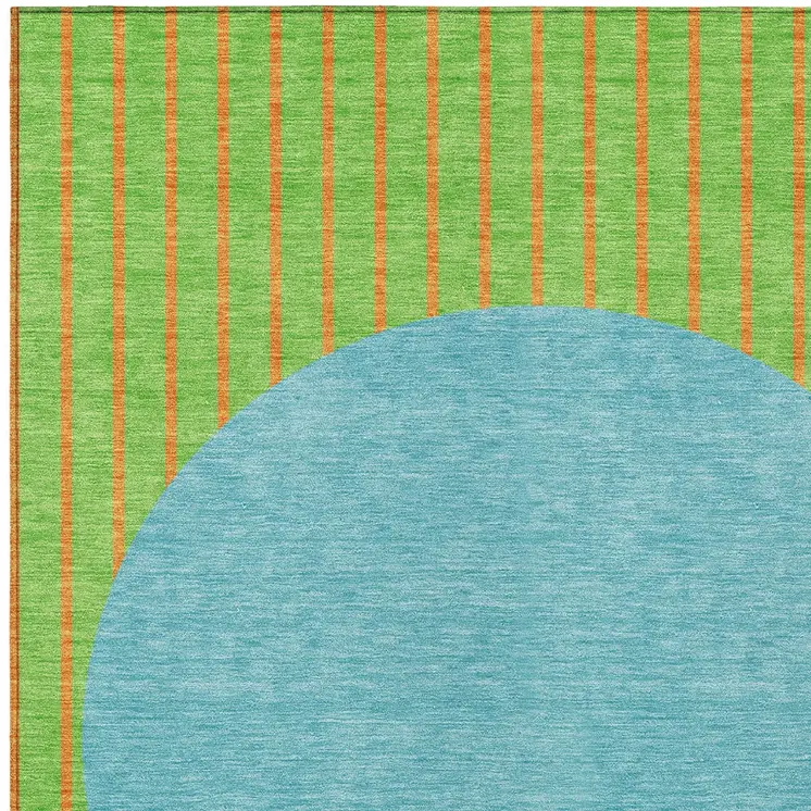 3' X 5' Lime Green And Blue Striped Washable Indoor Outdoor Area Rug