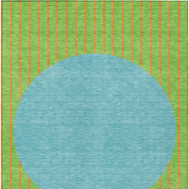 3' X 5' Lime Green And Blue Striped Washable Indoor Outdoor Area Rug