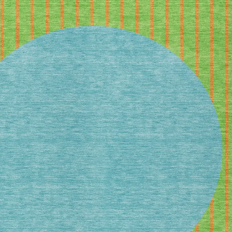 8' X 10' Lime Green And Blue Striped Washable Indoor Outdoor Area Rug