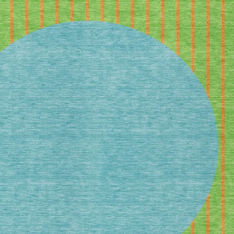 9' X 12' Lime Green And Blue Striped Washable Indoor Outdoor Area Rug