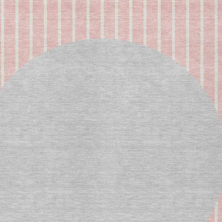 9' X 12' Pink And Silver Striped Washable Indoor Outdoor Area Rug