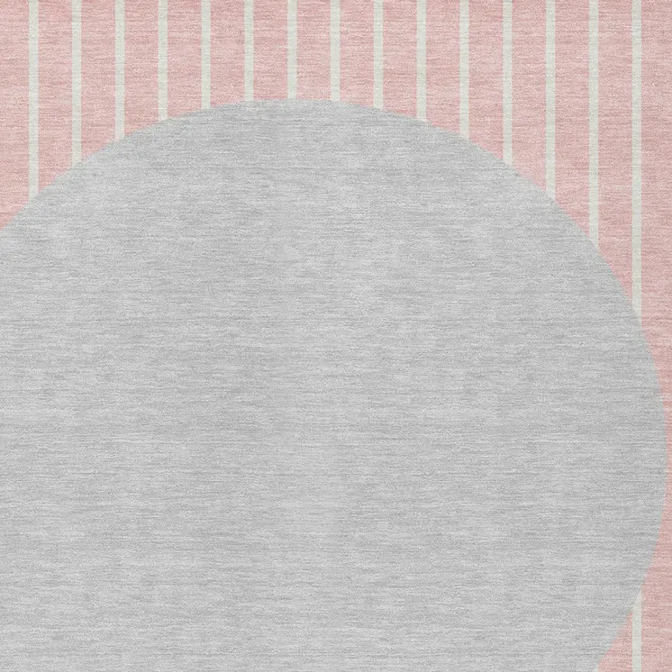 10' X 14' Pink And Silver Striped Washable Indoor Outdoor Area Rug