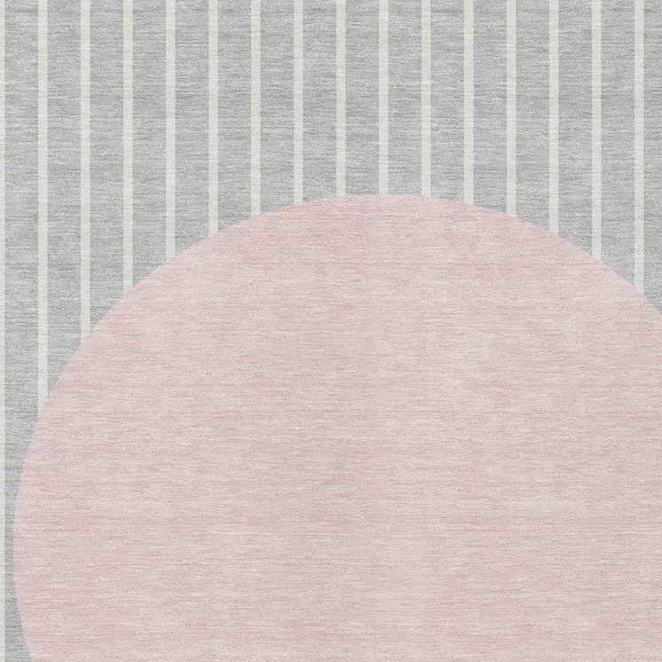 5' X 8' Silver And Pink Striped Washable Indoor Outdoor Area Rug