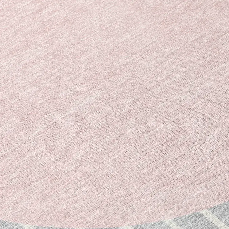 8' Silver And Pink Round Striped Washable Indoor Outdoor Area Rug