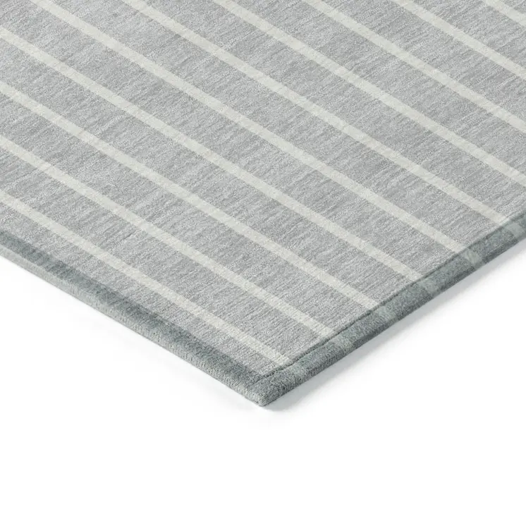 8' X 10' Silver And Pink Striped Washable Indoor Outdoor Area Rug