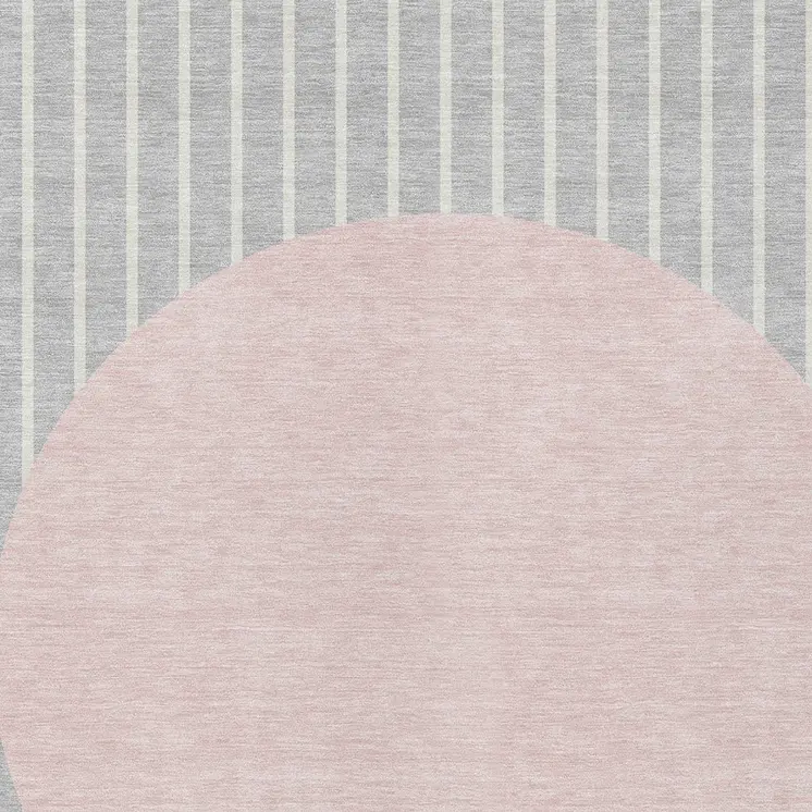 8' X 10' Silver And Pink Striped Washable Indoor Outdoor Area Rug