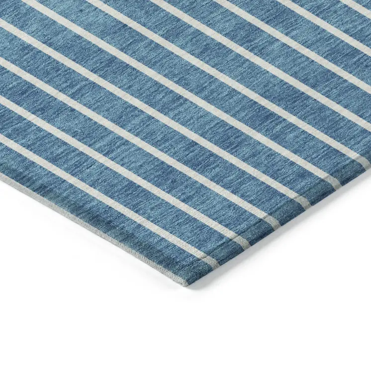 3' X 5' Teal Blue And Aqua Striped Washable Indoor Outdoor Area Rug