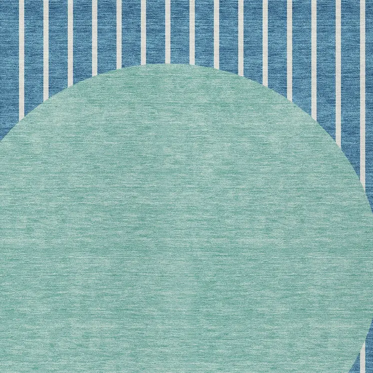 3' X 5' Teal Blue And Aqua Striped Washable Indoor Outdoor Area Rug